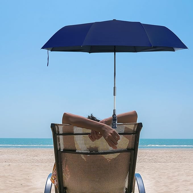 Beach Chair Umbrella with Clamp - Portable Clip On UPF 50+ Sun Shade, 40 Inch with Storage Bag