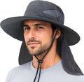 PFFY Sun Bucket Hats for Men Women Fishing Hat UV Protection Wide Brim Beach Safari Hat with Neck Flap