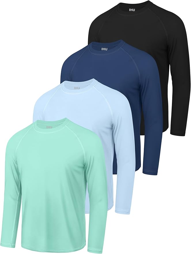 4 Pack Boys' Rash Guard Youth Neon Shirts SPF Long Sleeve Swim Shirts Quick Dry Sun Protection Swimwear for Kids