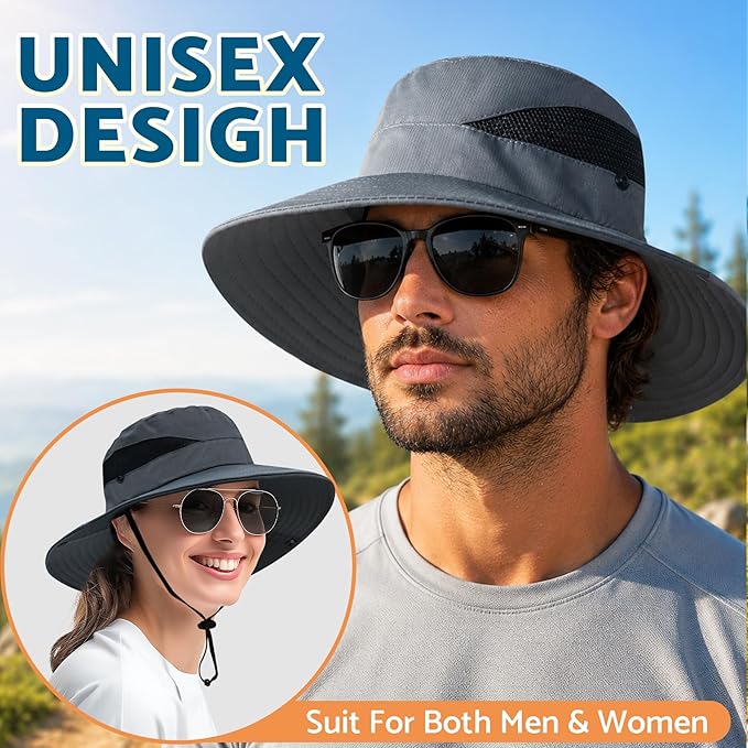 PFFY Sun Hats for Men Women Wide Brim Bucket Hat UPF 50+ Outdoor Beach Hiking Fishing Hat